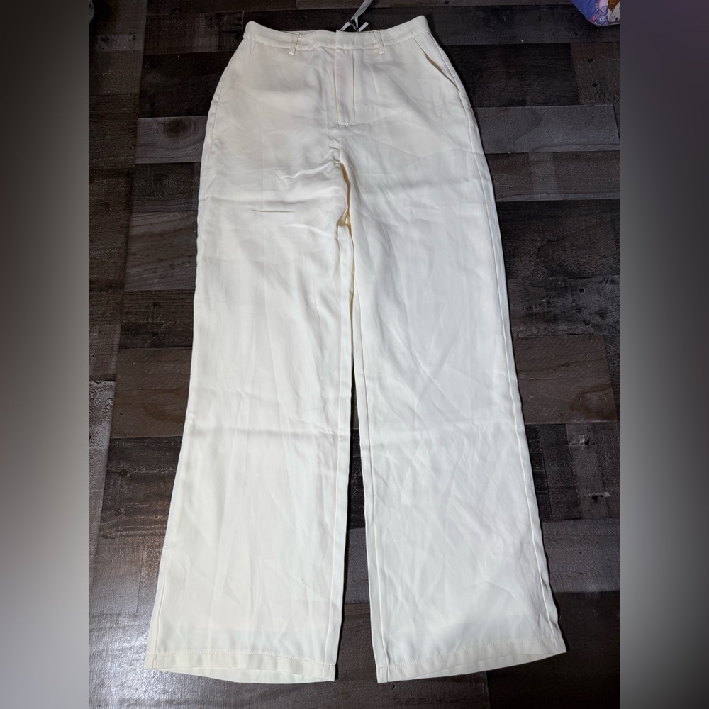 SNDYS Ivory Wide Leg Pants High Rise Tailored Trousers‎ Minimalist Chic S NWT